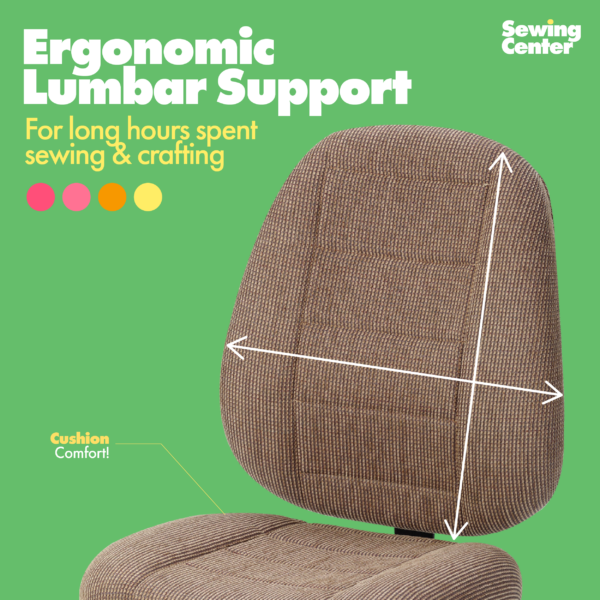 Koala's top-rated height-adjustable Mocha SewComfort Sewing Chairs available at Sewing Center feature ergonomic lumbar support for long hours spent sewing and crafting.