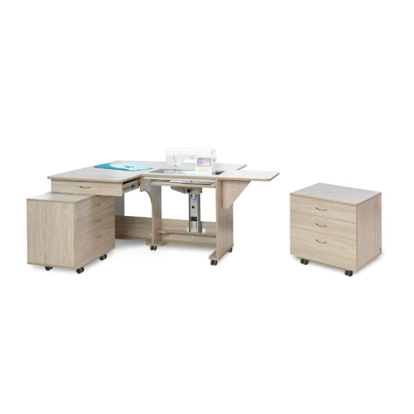 Quilter's Vision Sewing Cabinet and Extra Rolling Storage Caddy Studio Set in Grey Oak from Tailormade Sewing Furniture - available at Sewing Center. Now with hassle-free home delivery! Also known as the QV Sewing Cabinet!