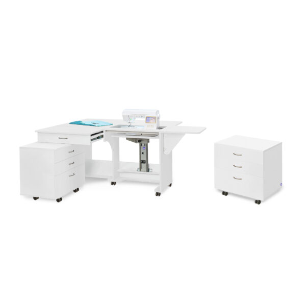 Quilter's Vision Sewing Cabinet and Extra Rolling Storage Caddy Studio Set in White from Tailormade Sewing Furniture - available at Sewing Center. Now with hassle-free home delivery! Also known as the QV Sewing Cabinet!